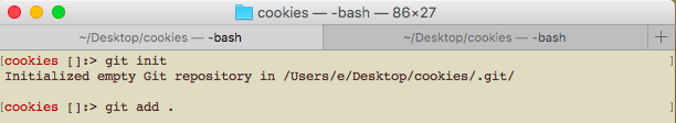 terminal window display git add .