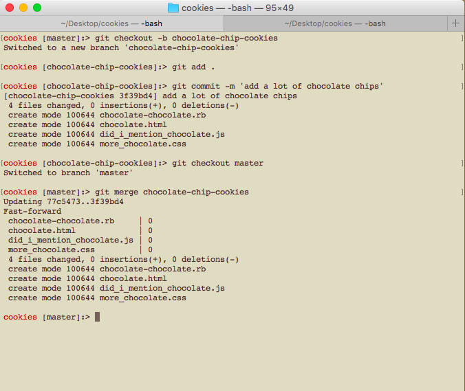 terminal window display git merge